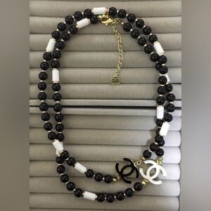 Elegant Black and White Beaded Necklace